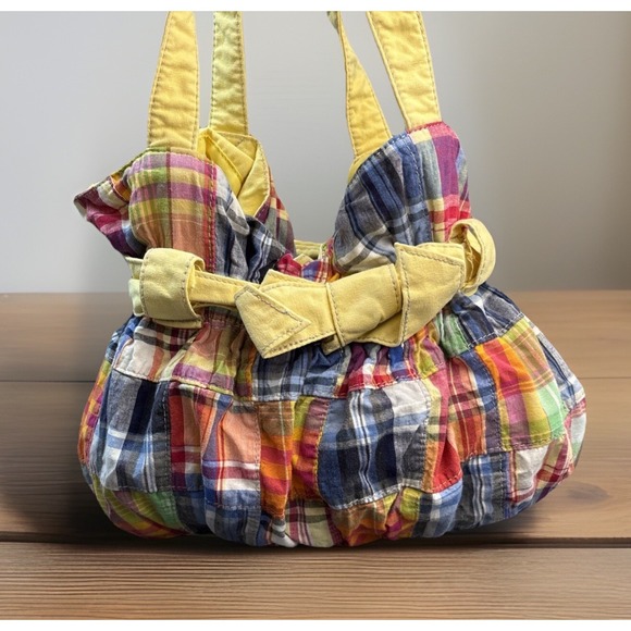 Vintage 90s Y2K Patchwork Handbag Plaid Madras Bag Clueless Heathers Hobo Boho - Picture 1 of 16